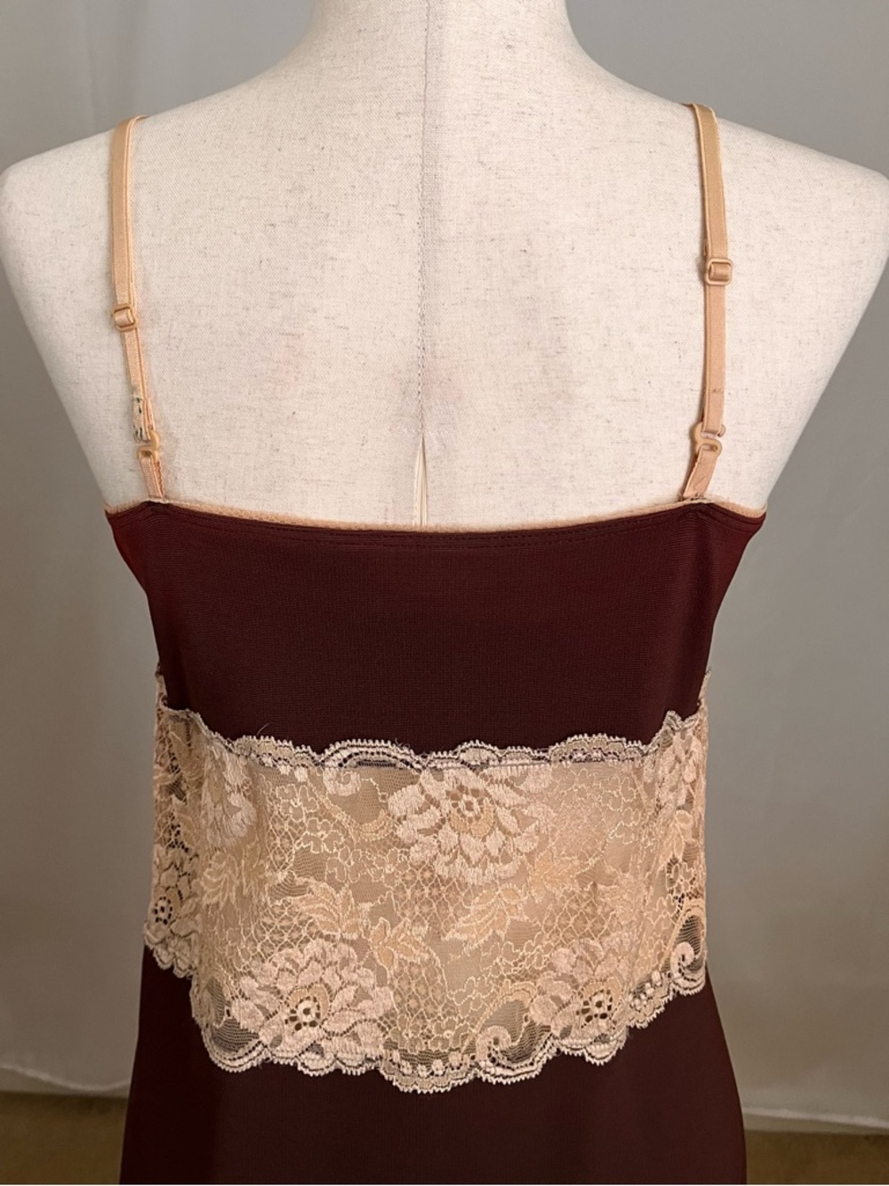 Vintage 90s D&G - Brown Slip Dress with Tan Lace Trim - 46 IT / U.S. 10 - Picture 10 of 16